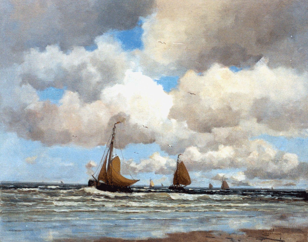 Waning C.A. van | Cornelis Anthonij 'Kees' van Waning, The arrival of the fleet, Öl auf Leinwand 78,0 x 98,0 cm, signed l.r.