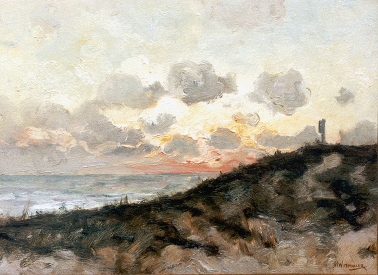Wijsmuller J.H.  | Jan Hillebrand Wijsmuller, The sea and dunes at sunset, Öl auf Leinwand 39,0 x 53,0 cm, signed l.r.