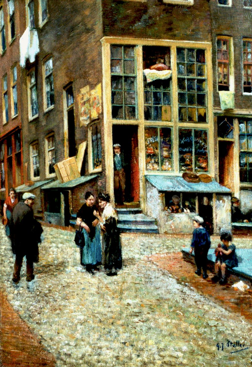 Staller G.J.  | Gerard Johan Staller, A street, Amsterdam, Öl auf Holz 47,0 x 32,8 cm, signed l.r.