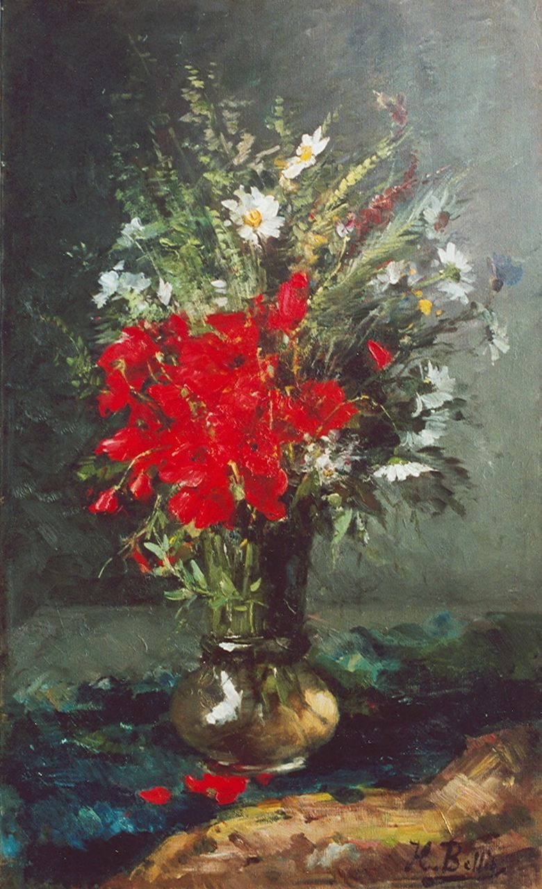 Bellis J.L.  | Josse-Lambert 'Hubert' Bellis, Still life with daisies and poppies, Öl auf Leinwand 76,0 x 46,2 cm, signed l.r.