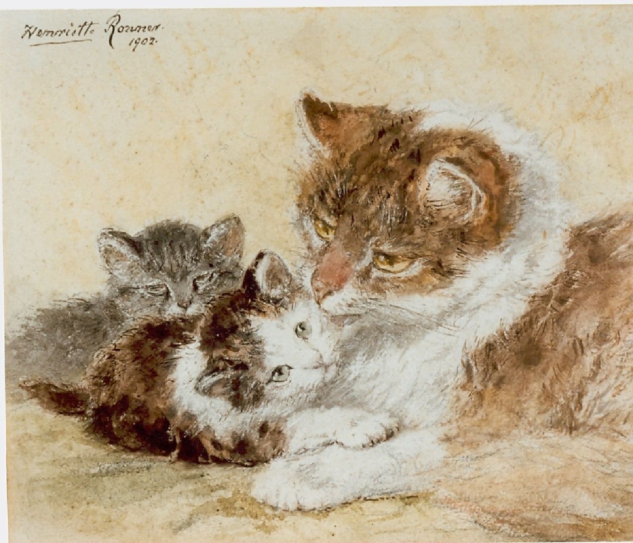 Ronner-Knip H.  | Henriette Ronner-Knip, A mother's bliss, Aquarell auf Papier 18,5 x 22,5 cm, signed u.l. und dated 1902