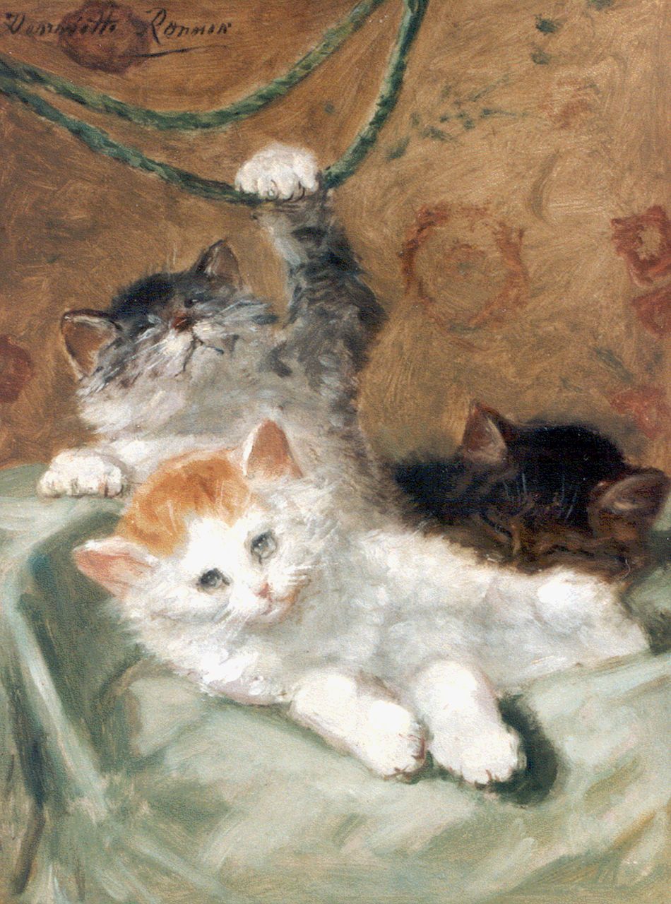 Ronner-Knip H.  | Henriette Ronner-Knip, Playful kittens, Öl auf Holz 33,1 x 25,1 cm, signed u.l.
