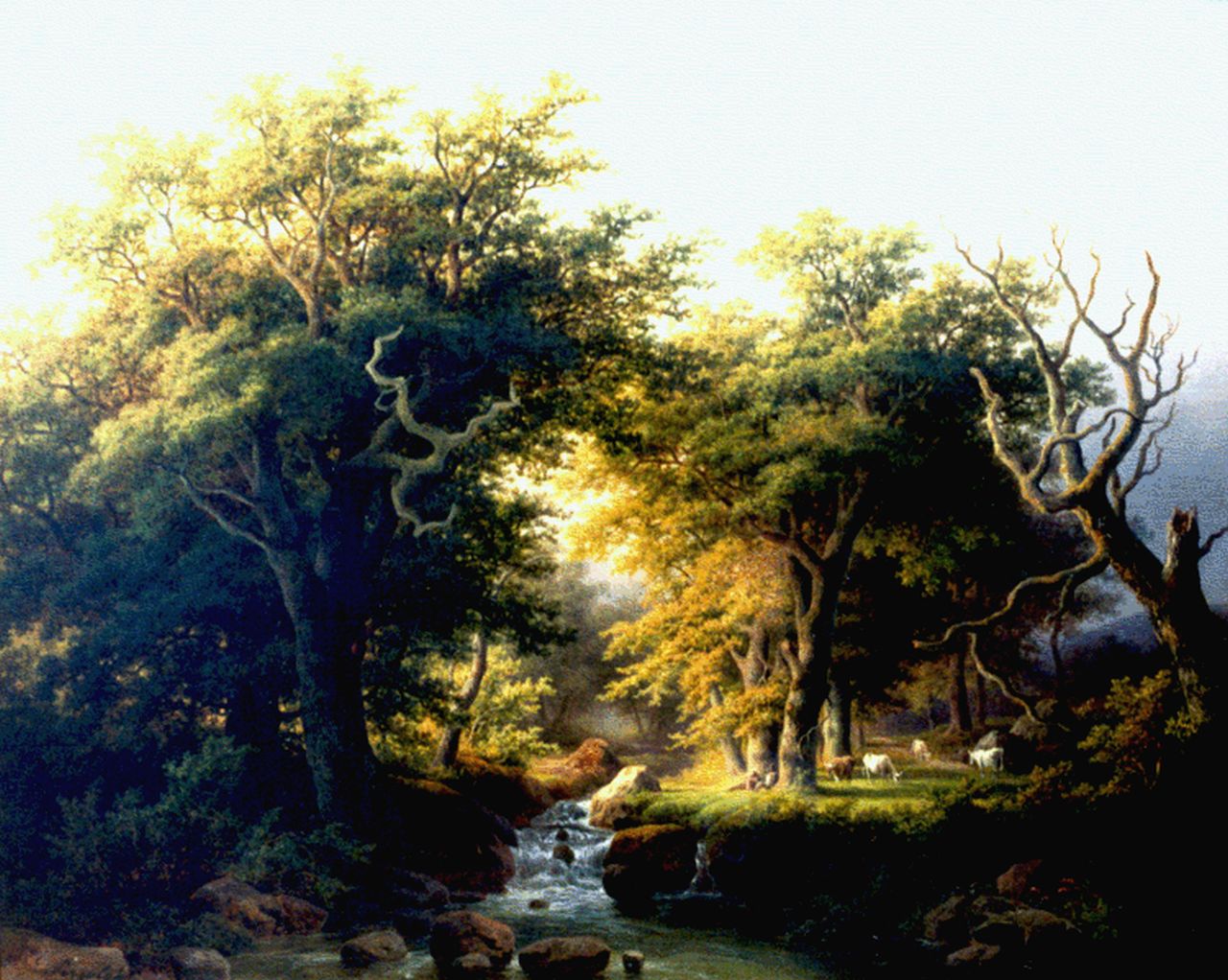 Pizzolatto E.  | Eugenio Pizzolatto, A stream in a forest landscape, Öl auf Leinwand 55,1 x 68,5 cm, signed l.l.