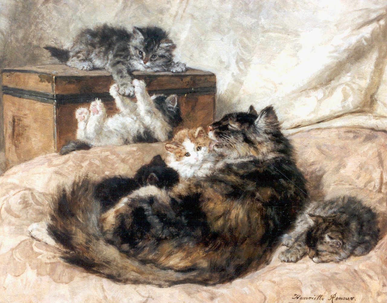 Ronner-Knip H.  | Henriette Ronner-Knip, Mother's pride 1898, Öl auf Holz 45,6 x 56,0 cm, signed l.r. und dated '98