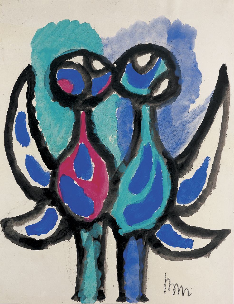 Benner G.  | Gerrit Benner, Two birds, Gouache auf Papier 65,2 x 50,0 cm, signed l.r. und dated between 1956-1958