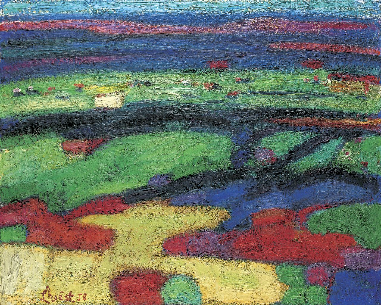 L'Hoëst E.  | Engelbert L'Hoëst, Evening landscape, Gemischte Technik auf Leinwand 80,0 x 100,0 cm, signed l.l. und dated '58