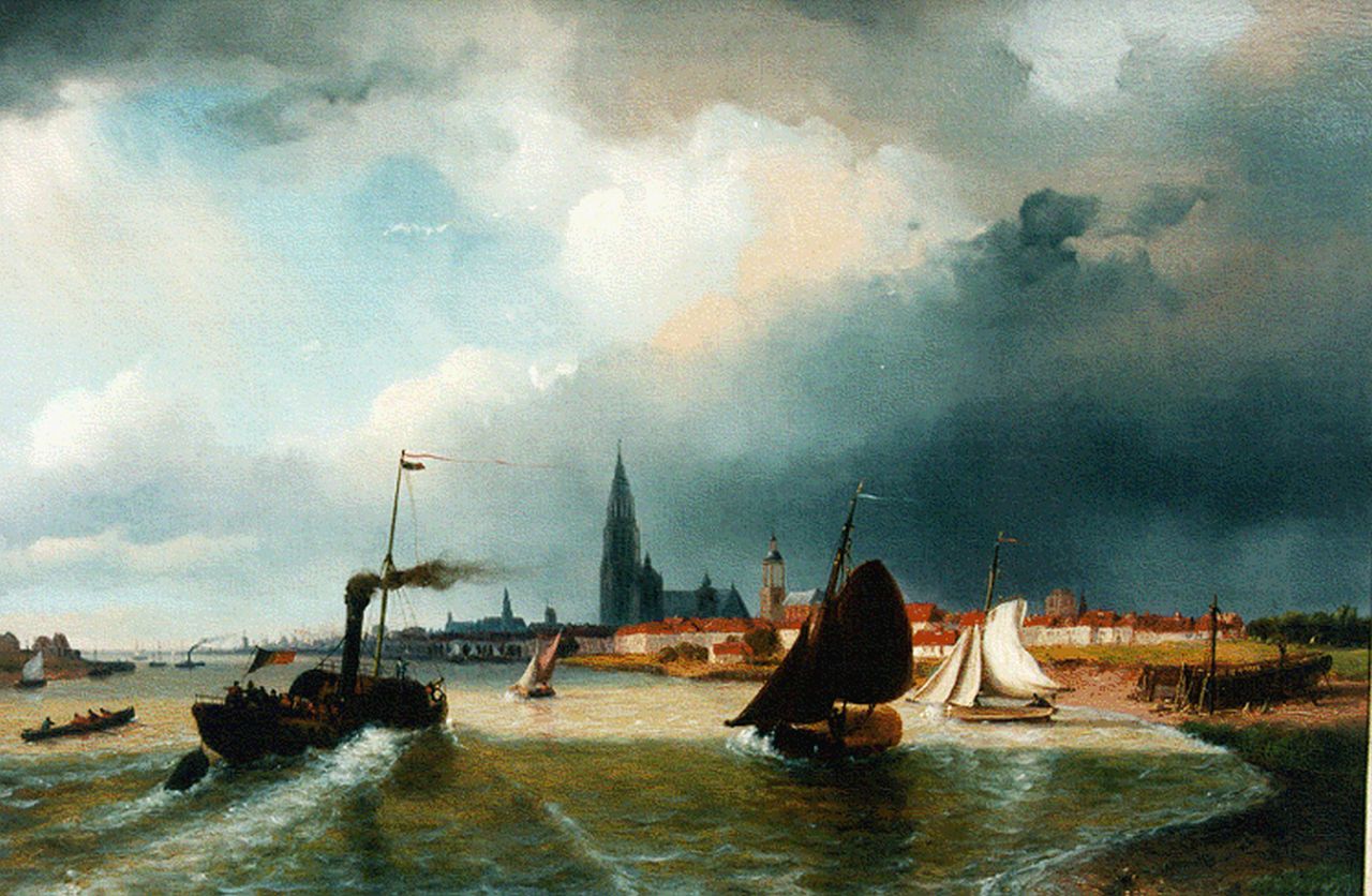 Roosenboom N.J.  | Nicolaas Johannes Roosenboom, Paddle steamer on the Schelde, Antwerpen, Öl auf Holz 35,0 x 52,3 cm, signed l.r.