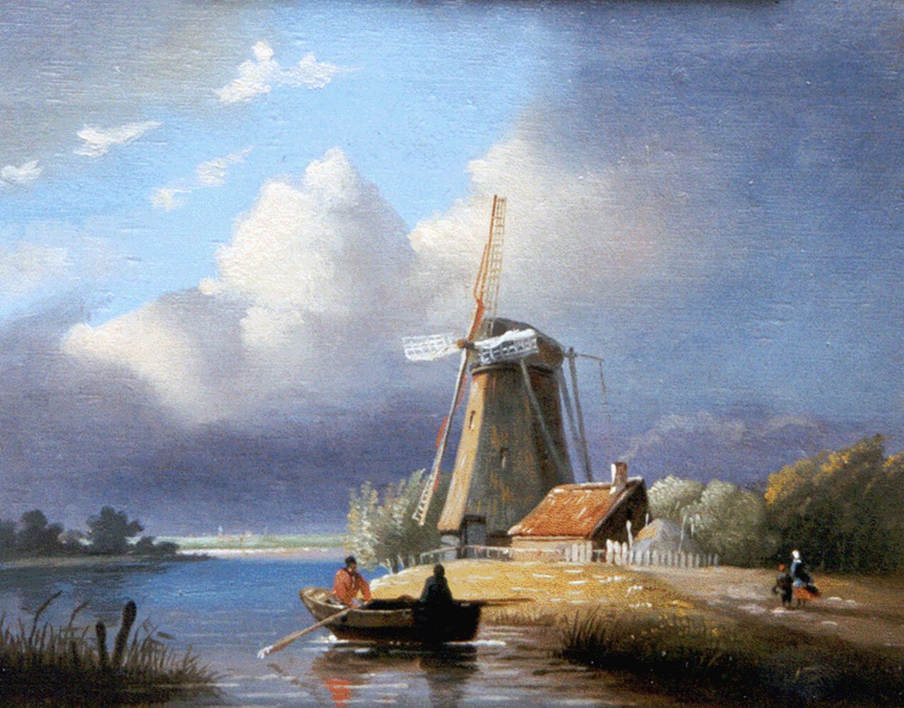 Immerzeel C.  | Christiaan Immerzeel, A Dutch river landscape, Öl auf Holz 20,7 x 24,8 cm, signed l.l.