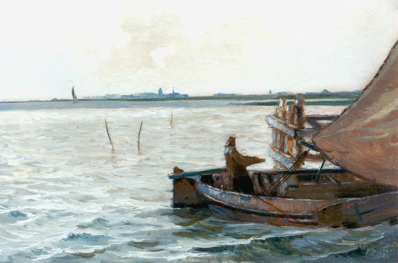 Schotel A.P.  | Anthonie Pieter Schotel, Flatboat on the Ijsselmeer, Öl auf Leinwand 32,5 x 48,5 cm, signed l.r. und dated '26