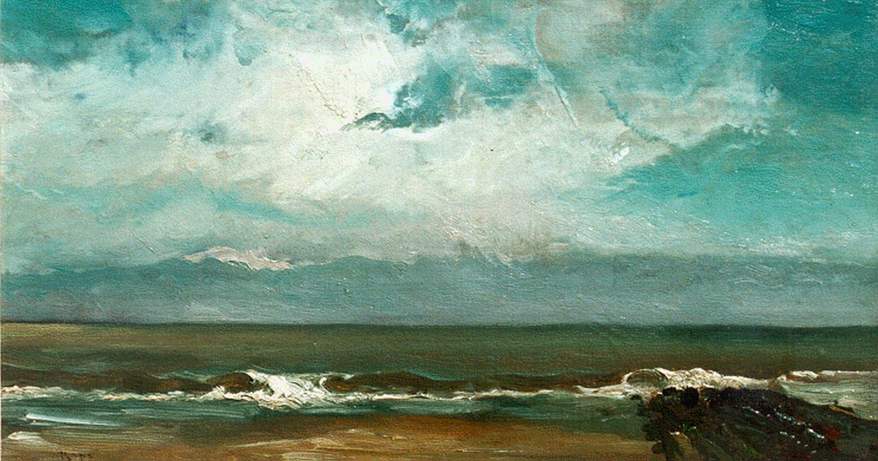 Rops F.J.V.  | Feliciën Joseph Victor Rops, A seascape, Öl auf Leinwand 21,0 x 39,0 cm, signed l.l.