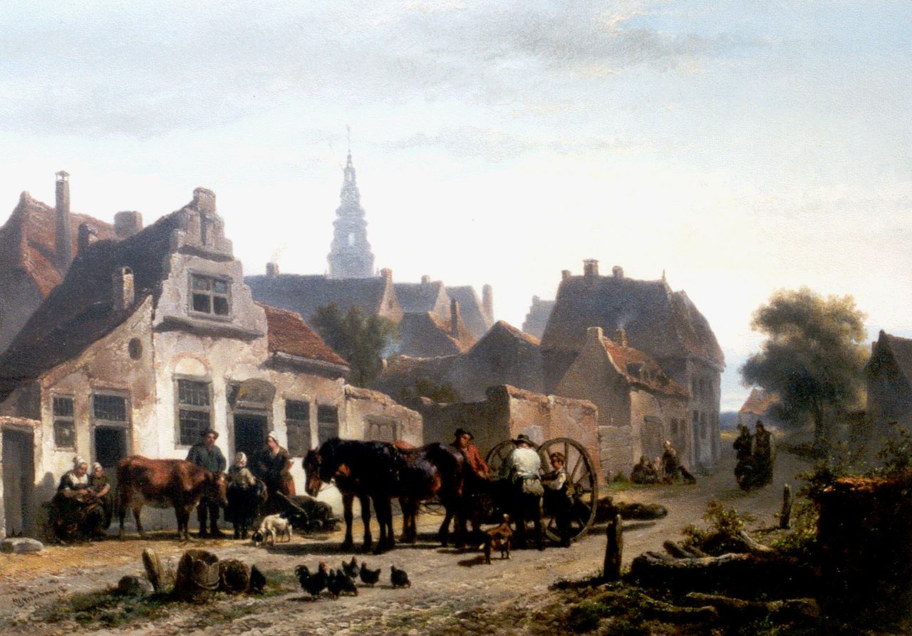 Verschuur W.  | Wouterus Verschuur, A view of a Dutch town, Öl auf Holz 37,0 x 53,3 cm, signed l.l.