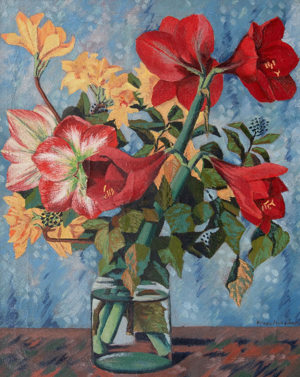 Hunziker F.  | Frieda Hunziker, Blumenstillleben, Öl auf Leinwand 75,6 x 60,5 cm, Unterzeichnet u.r. und zu datieren um 1943