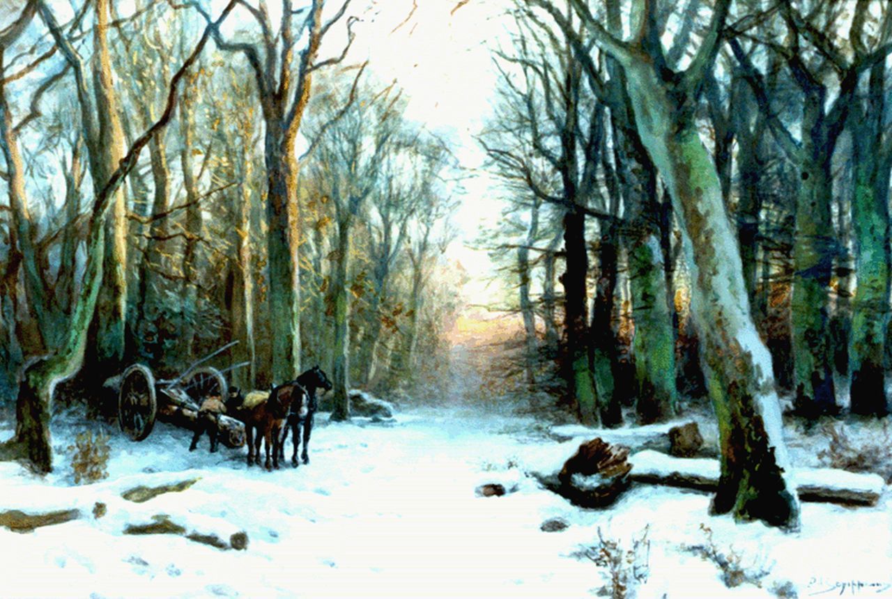 Schipperus P.A.  | Pieter Adrianus 'Piet' Schipperus, Gathering wood in winter, Aquarell auf Papier 37,0 x 54,5 cm, signed l.r.