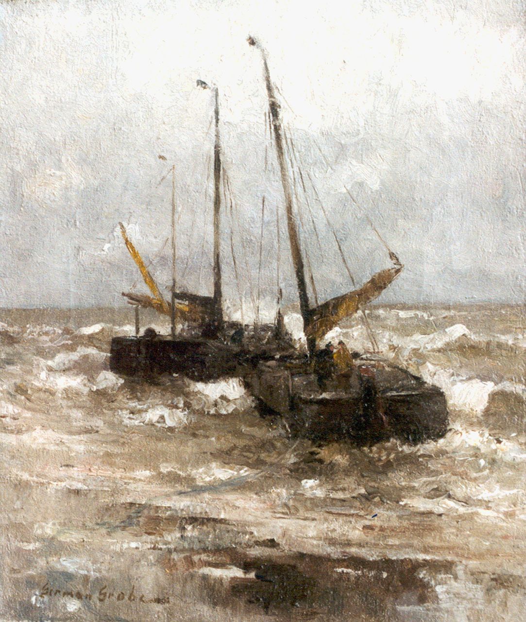 Grobe P.G.  | Philipp 'German' Grobe, 'Bomschuiten' setting out for Sea, Öl auf Leinwand 40,8 x 34,6 cm, signed l.l.