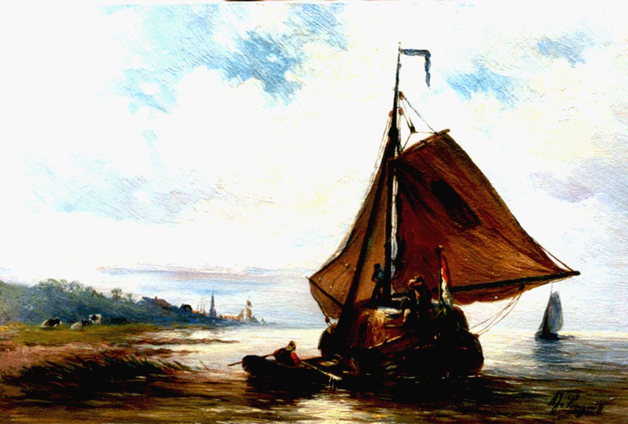 Prooijen A.J. van | Albert Jurardus van Prooijen, A haybarge, Öl auf Holz 19,1 x 28,3 cm, signed l.r.