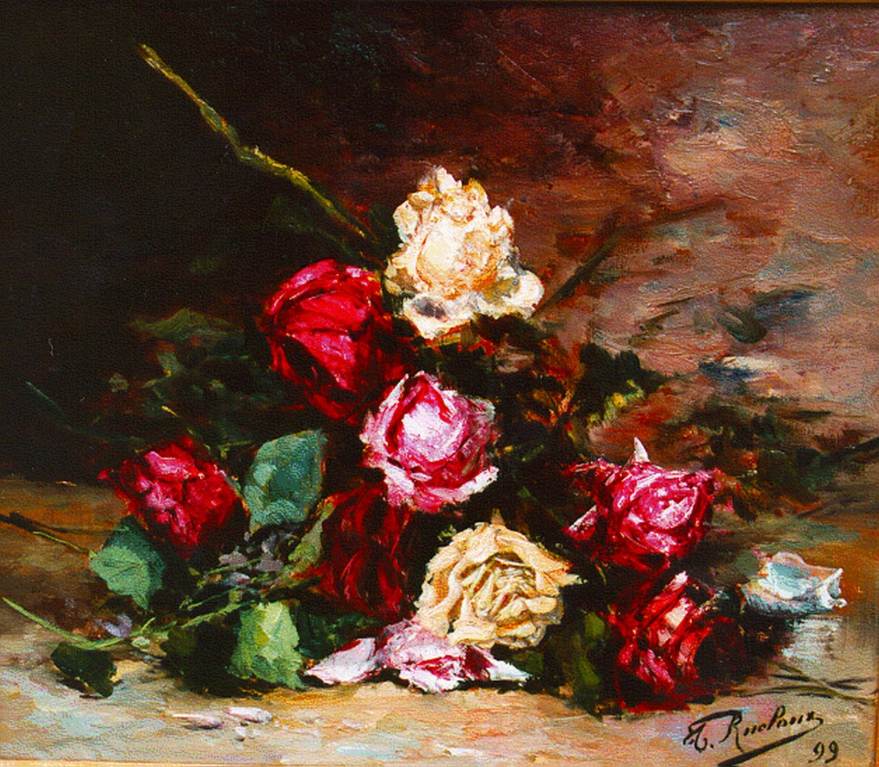Thérèse Rucloux | A still life with roses, Öl auf Leinwand, 36,0 x 43,5 cm, signed l.r.