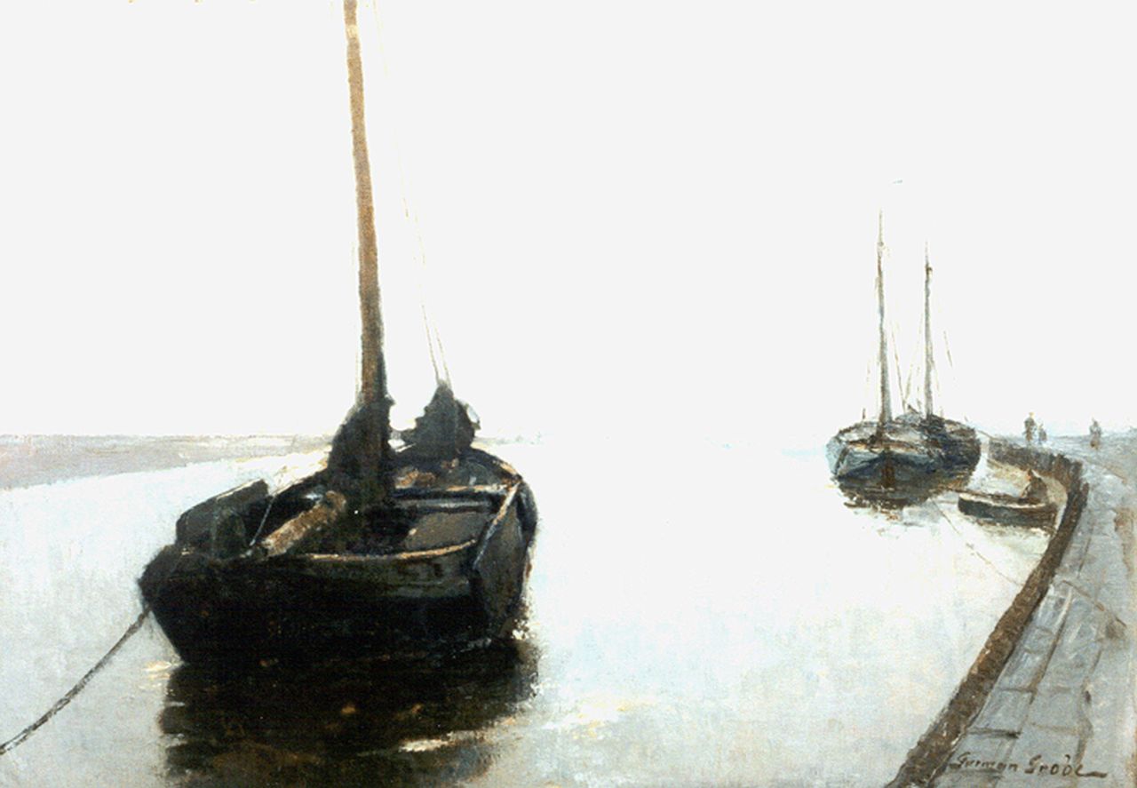 Grobe P.G.  | Philipp 'German' Grobe, Moored Shrimp Boats, Katwijk aan Zee, Öl auf Leinwand 70,1 x 100,4 cm, signed l.r.