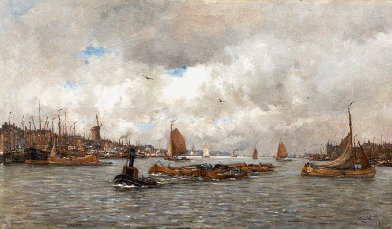 Waning C.A. van | Cornelis Anthonij 'Kees' van Waning, Activities on the river the Maas, Rotterdam, Öl auf Leinwand 83,3 x 143,6 cm, signed l.r. und dated 1919