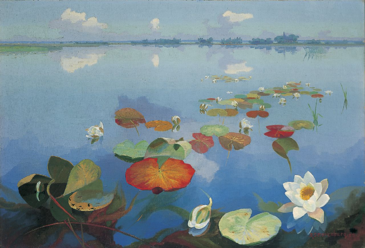 Smorenberg D.  | Dirk Smorenberg, The Loosdrechtse Plassen with water lilies, Öl auf Leinwand 55,0 x 80,4 cm, signed l.r. und dated '23