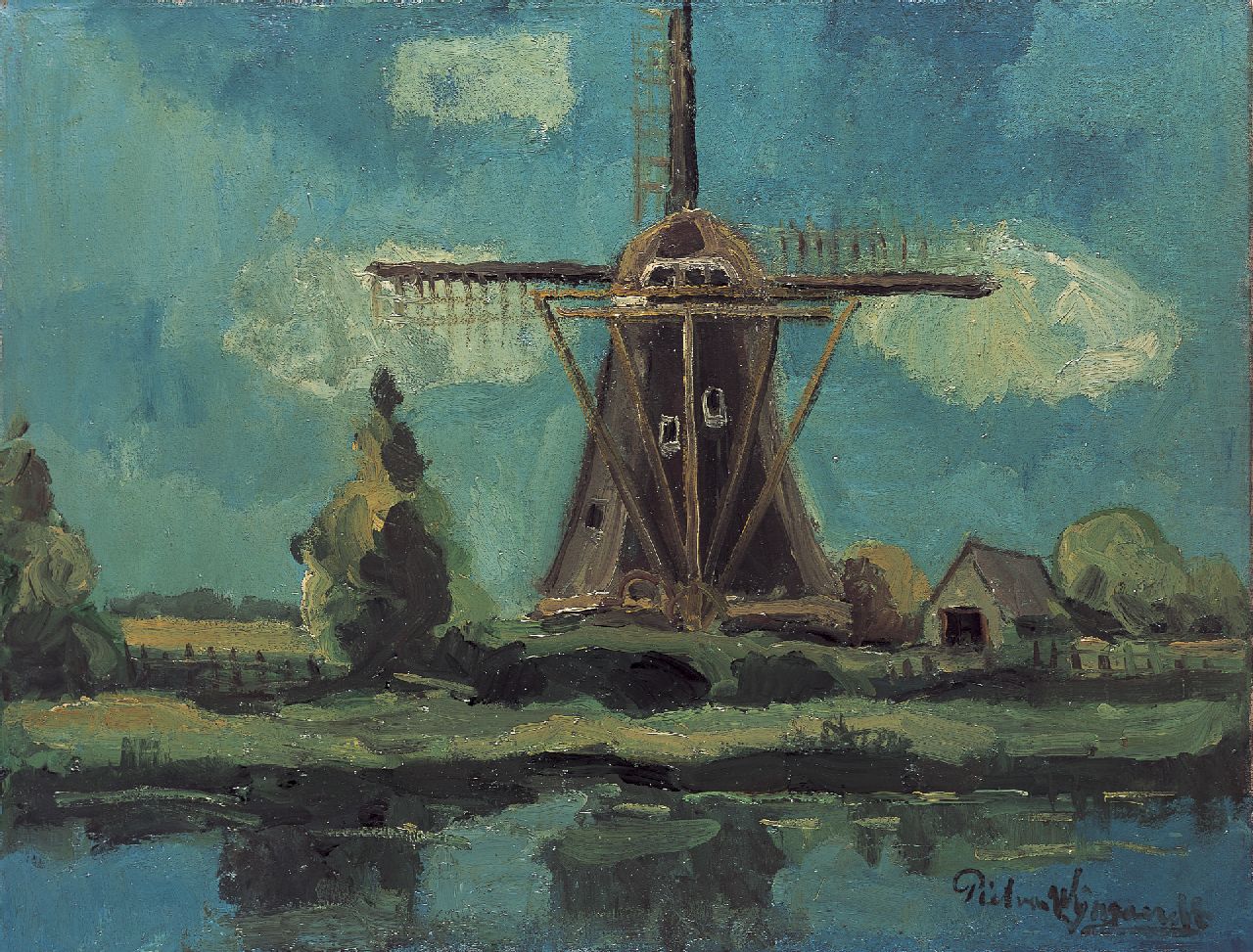 Wijngaerdt P.T. van | Petrus Theodorus 'Piet' van Wijngaerdt, A windmill, Abcoude, Öl auf Leinwand 54,7 x 71,7 cm, signed l.r.