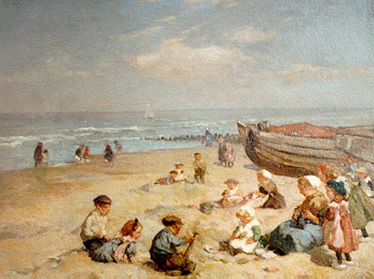 Akkeringa J.E.H.  | 'Johannes Evert' Hendrik Akkeringa, Children playing at the beach, Öl auf Leinwand 37,4 x 47,0 cm, signed l.l.