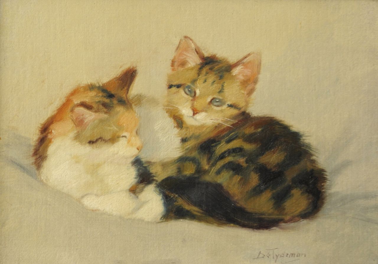 Tijdeman E.M.  | Ernestine Marie 'Dé' Tijdeman, Zwei Kätzchen, Öl auf Leinwand auf Holz 22,0 x 31,5 cm, Unterzeichnet r.u.