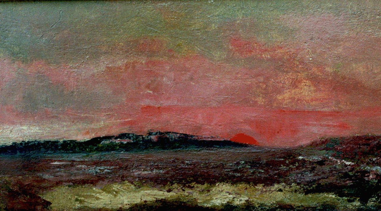 Naarden I.  | Isaäc Naarden, A dune landscape by sunset, Öl auf Holz 25,0 x 45,0 cm, signed l.l.