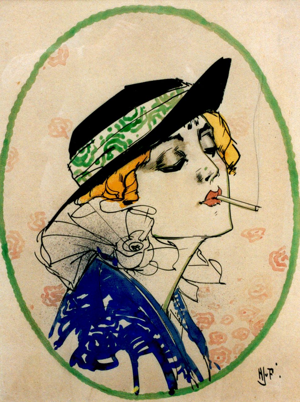 Piggelen H.J. van | H.J. van Piggelen, A lady with a cigarette, Aquarell auf Papier 51,0 x 39,0 cm, signed l.r. with initials