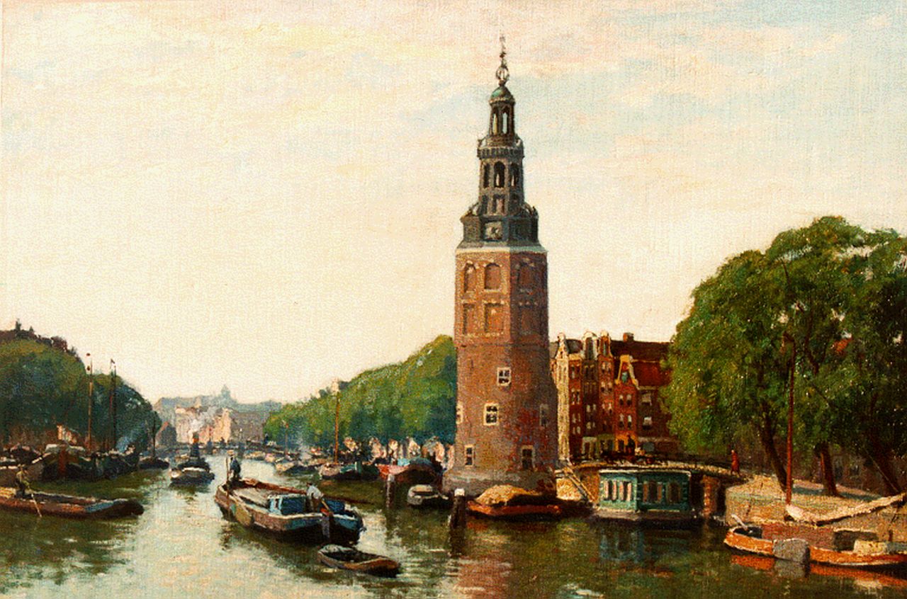 Schagen G.F. van | Gerbrand Frederik van Schagen, A view of the Oude Schans, with the Montelbaanstoren beyond, Amsterdam, Öl auf Leinwand 60,0 x 90,0 cm, signed l.r.