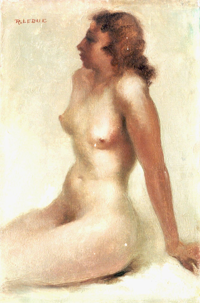 Leduc R.  | René Leduc, A seated nude, Öl auf Leinwand 32,6 x 22,0 cm, signed u.l.