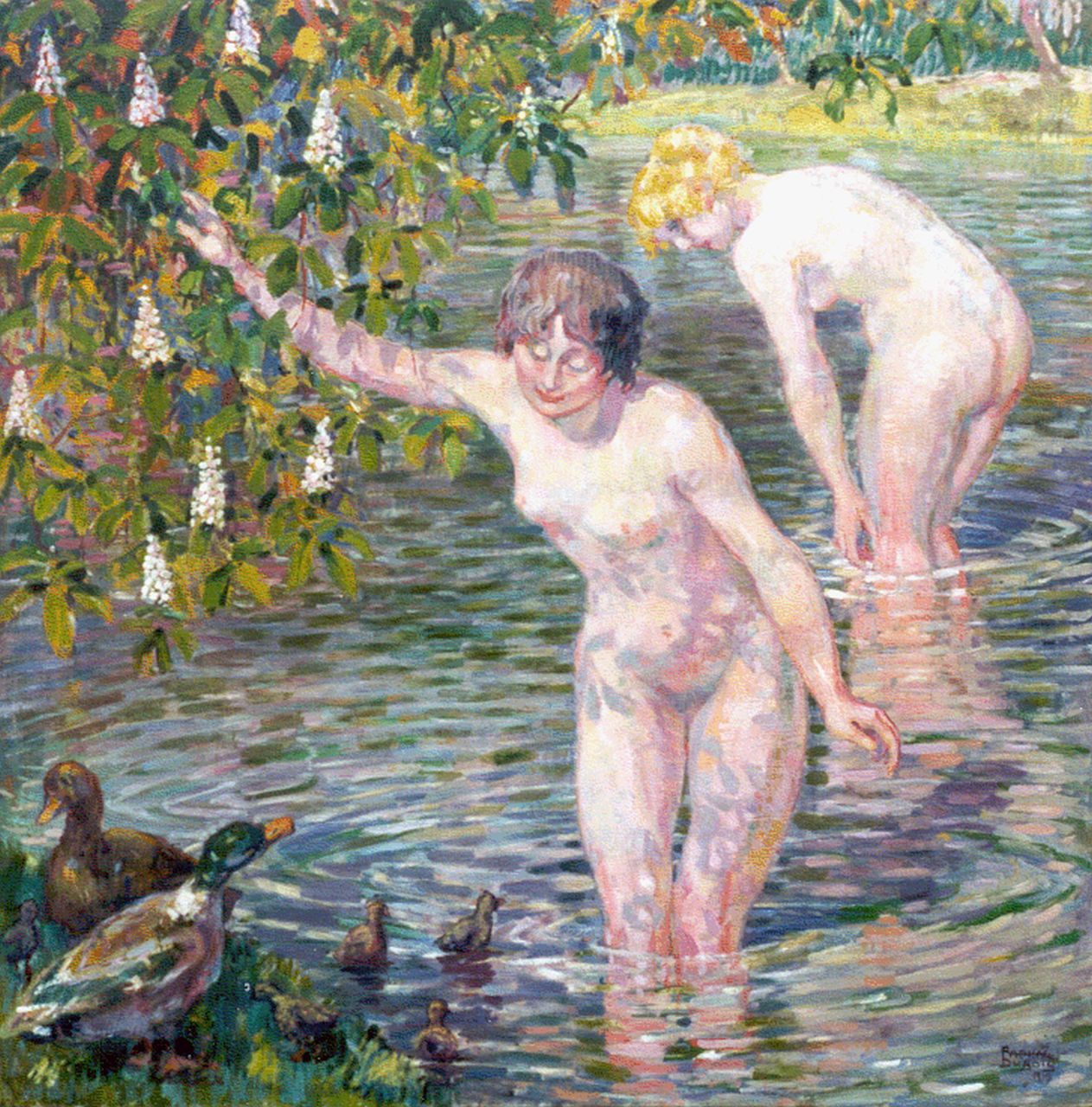 Dubois R.  | Raphael Dubois, Women bathing, Öl auf Leinwand 120,5 x 120,2 cm, signed l.r. und dated 1917