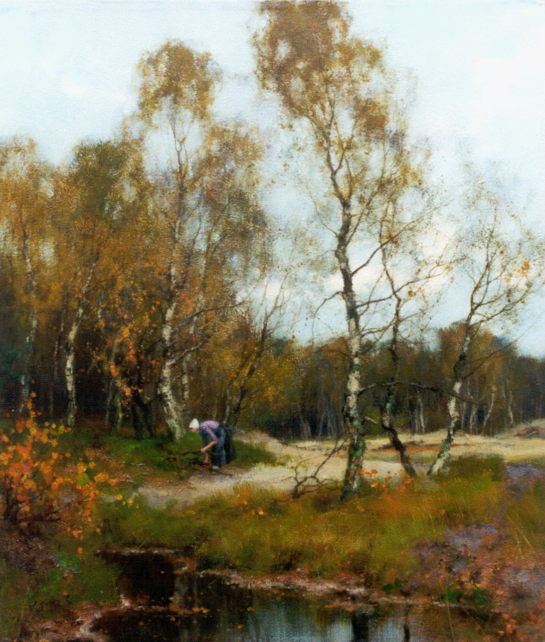 Holtrup J.  | Jan Holtrup, A farmer's wife gathering wood, Öl auf Leinwand 40,2 x 34,8 cm, signed l.l.