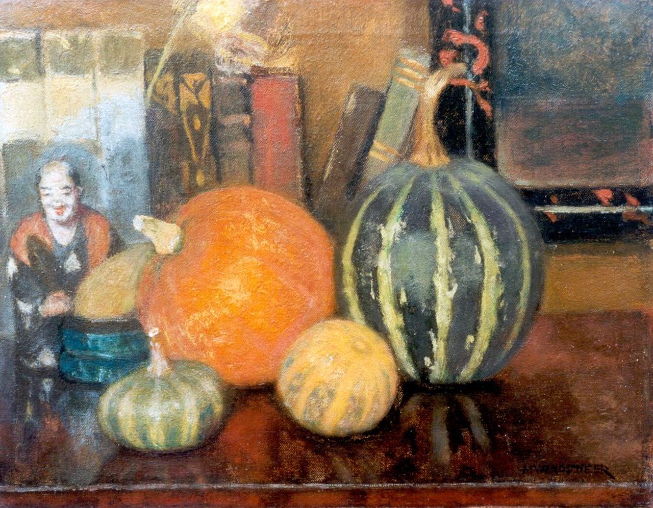 Wandscheer M.W.  | Maria Wilhelmina 'Marie' Wandscheer, Still life with gourds, Öl auf Leinwand 22,3 x 28,3 cm, signed l.r.