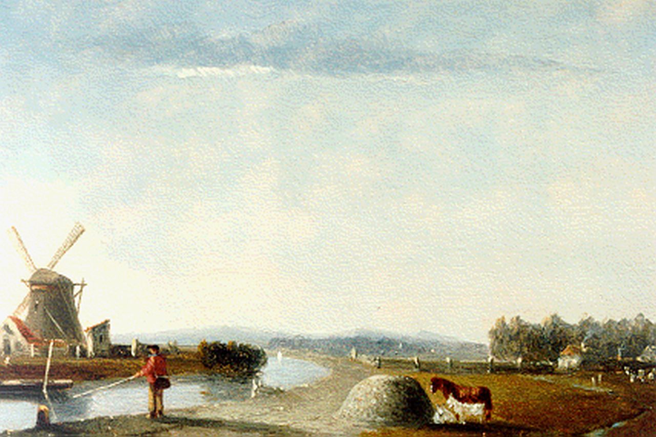 Bles J.  | Joseph Bles, A river landscape, Öl auf Holz 13,8 x 20,7 cm, signed l.r.