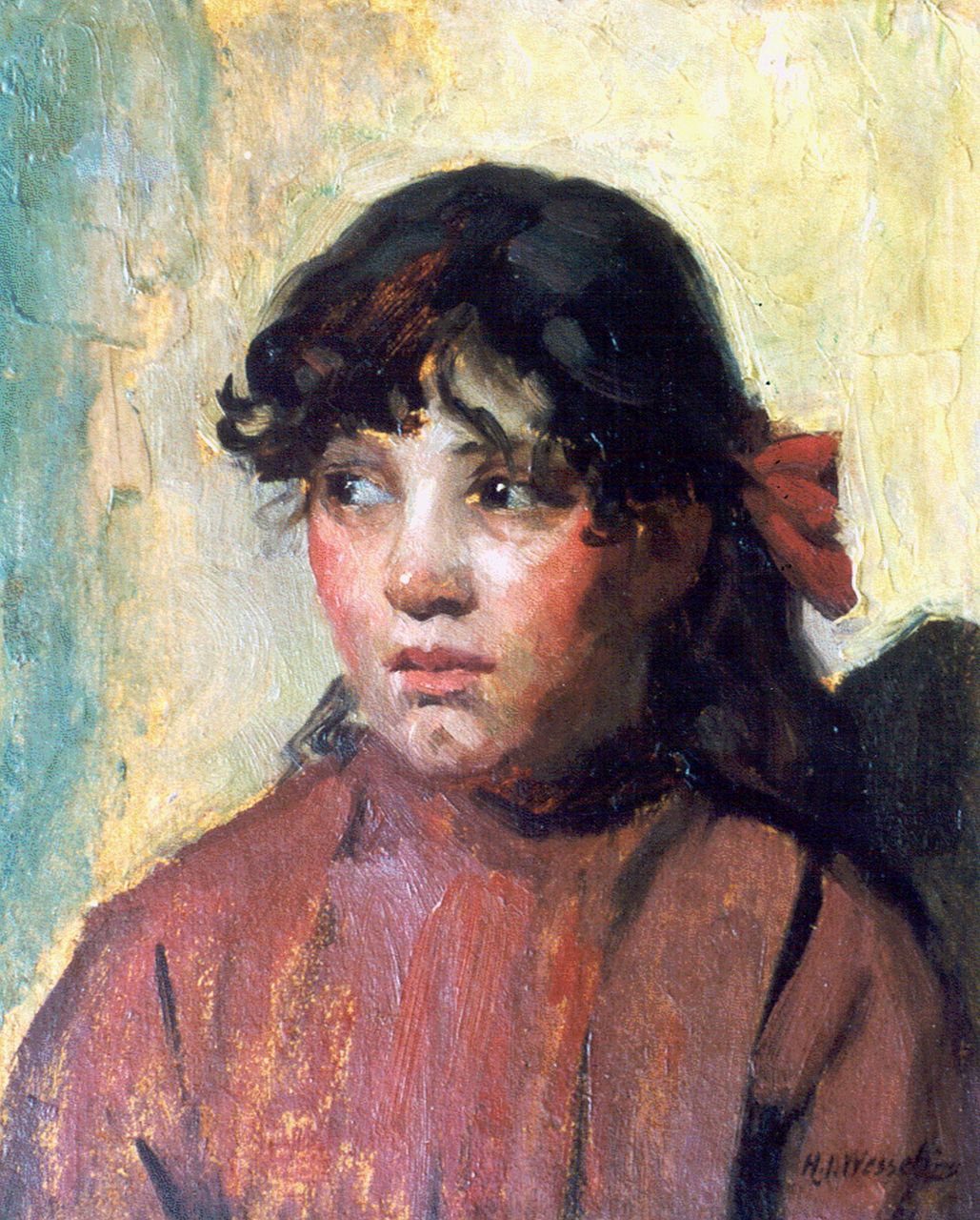 Wesseling H.J.  | Hendrik Jan Wesseling, A portrait of a girl, 28,2 x 22,9 cm, signed l.r.