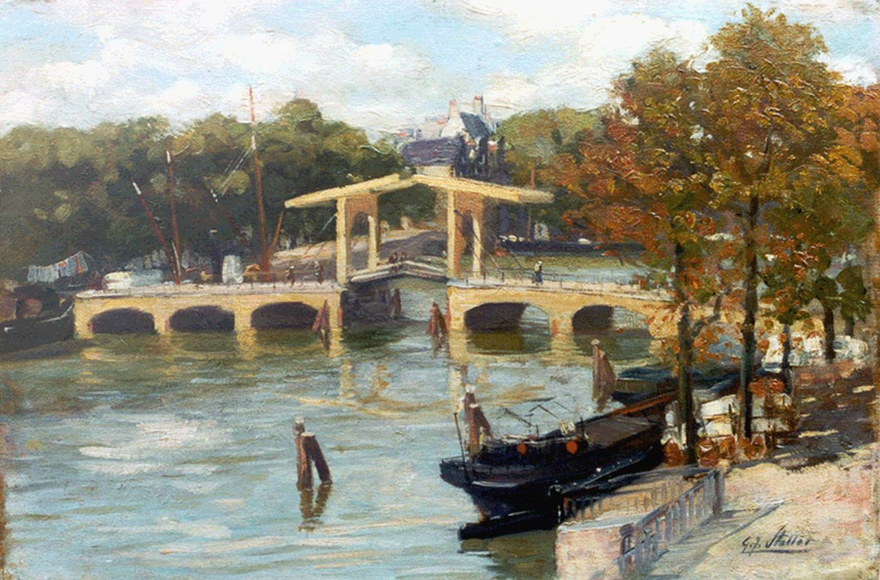 Staller G.J.  | Gerard Johan Staller, Binnen-Amstel met de Magere Brug in Amsterdam, Öl auf Leinwand  auf Holzfaser 30,0 x 44,8 cm, gesigneerd rechtsonder