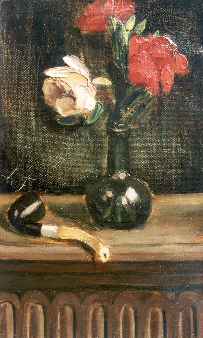 Fauconnier H.V.G. Le | 'Henri' Victor Gabriel Le Fauconnier, Still life with flowers and pipe, Öl auf Leinwand 51,2 x 30,7 cm, signed c.l. with initials