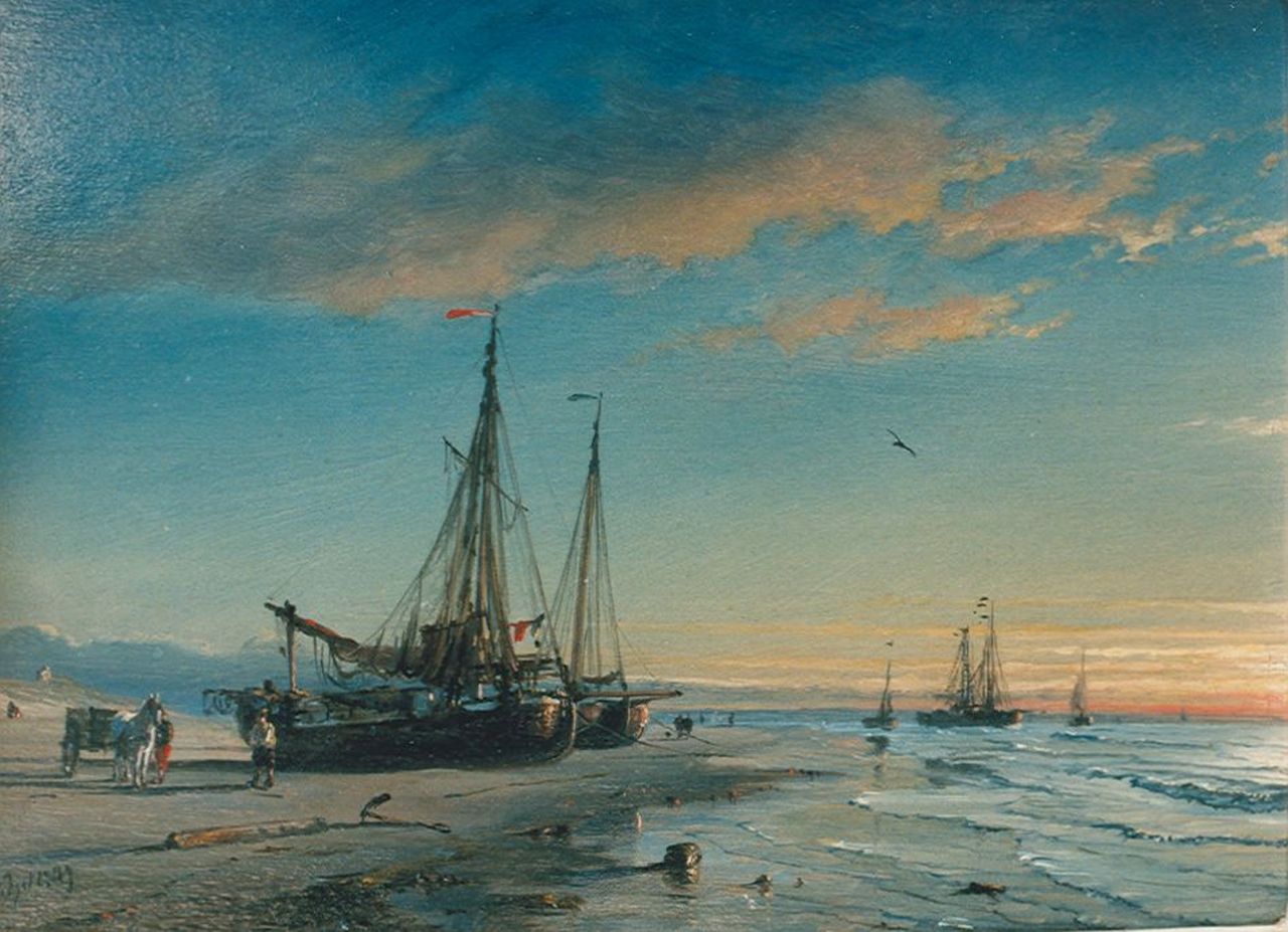 Schiedges P.P.  | Petrus Paulus Schiedges, Shipping on the beach, Öl auf Holz 20,7 x 28,0 cm, signed l.l. und dated 1809