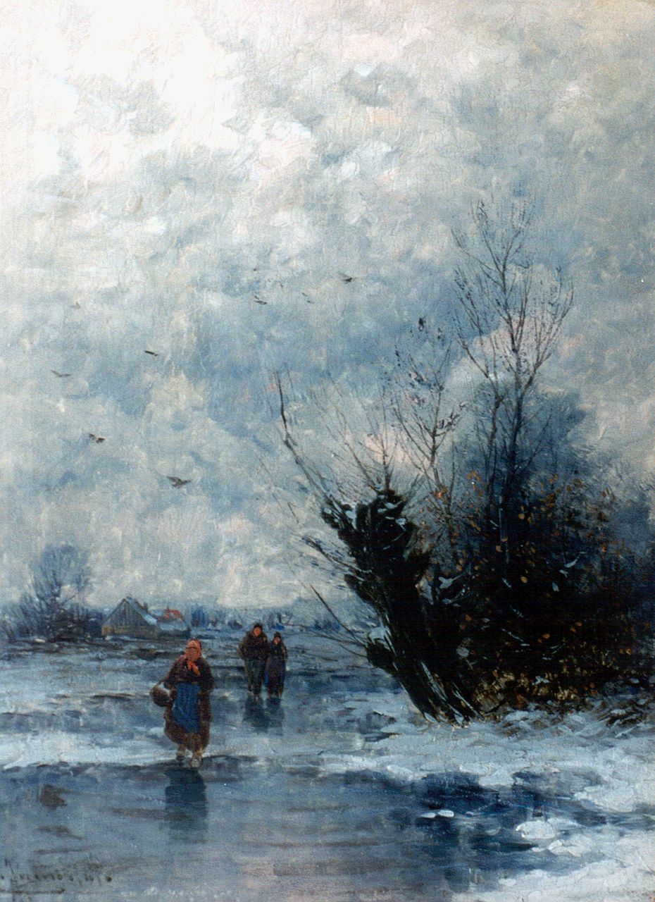 Jungblut J.  | Johann Jungblut, A winter landscape with figures on the ice, Öl auf Holz 23,9 x 18,0 cm, signed l.l.