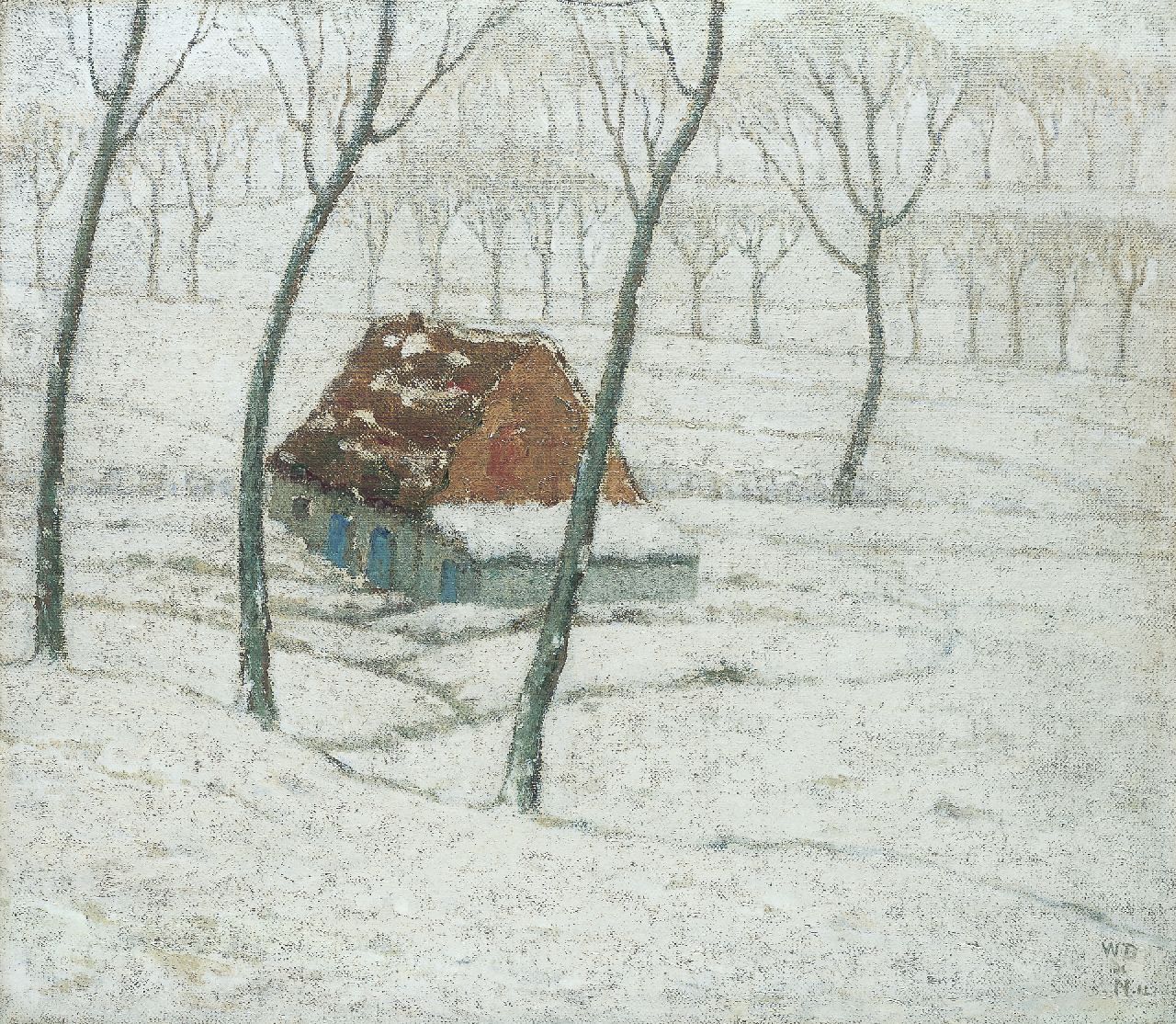 Degouve de Nuncques W.  | William Degouve de Nuncques, A farm in a winter landscape, Öl auf Leinwand 49,0 x 56,0 cm, signed l.r. with monogram und dated '12