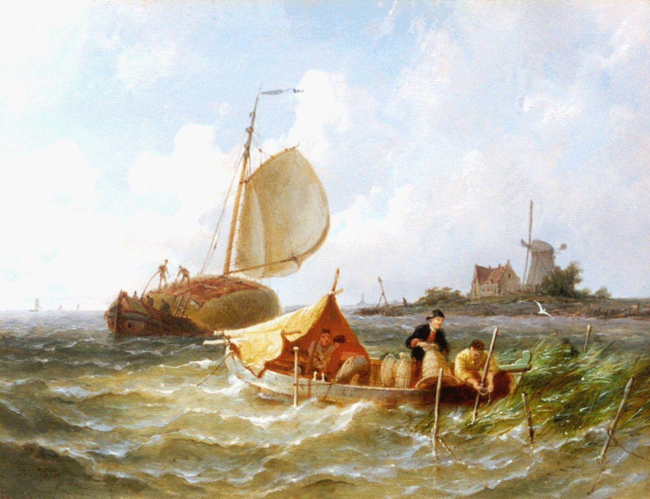 Dommershuijzen P.C.  | Pieter Cornelis Dommershuijzen, Haybarges on the Zuiderzee, Öl auf Holz 19,4 x 25,4 cm, signed l.l. und dated '87