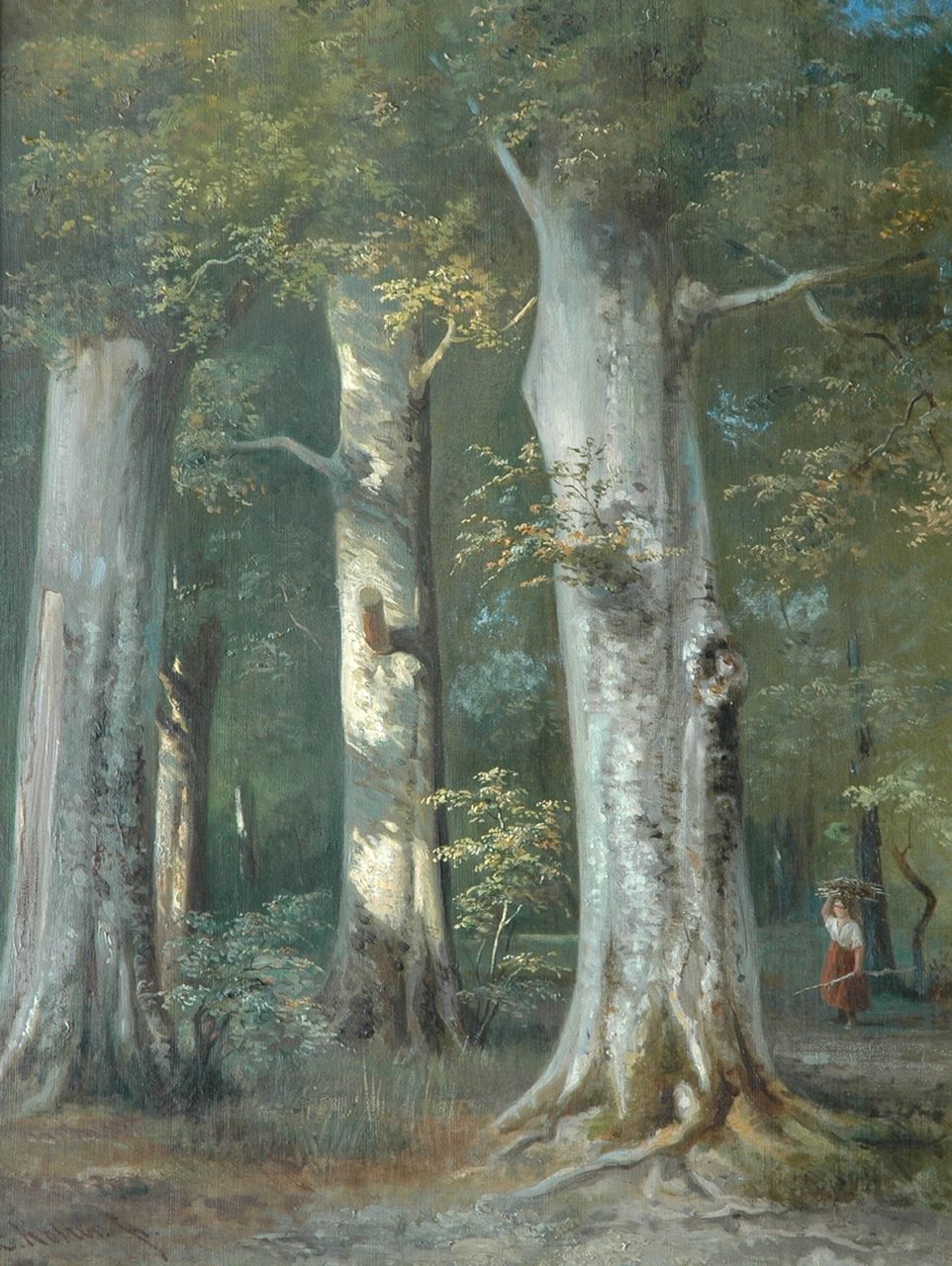 Koster E.  | Everhardus Koster, A country girl in the forest, Öl auf Leinwand 67,4 x 53,0 cm, signed l.l.
