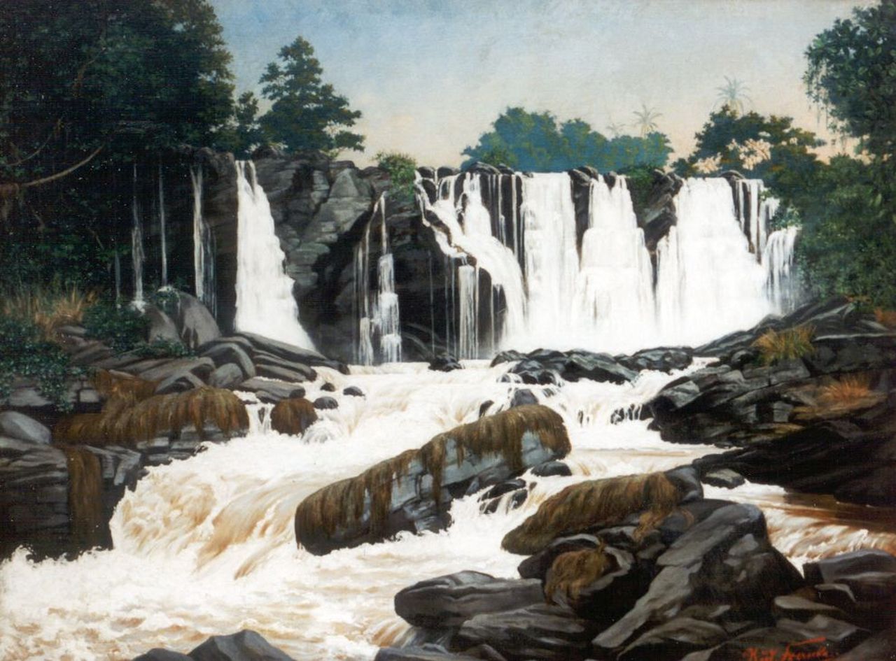 Francke R.  | Rudolph Francke, Waterfalls, Central Africa, Öl auf Leinwand auf Holz 75,0 x 100,8 cm, signed l.r. und dated '98