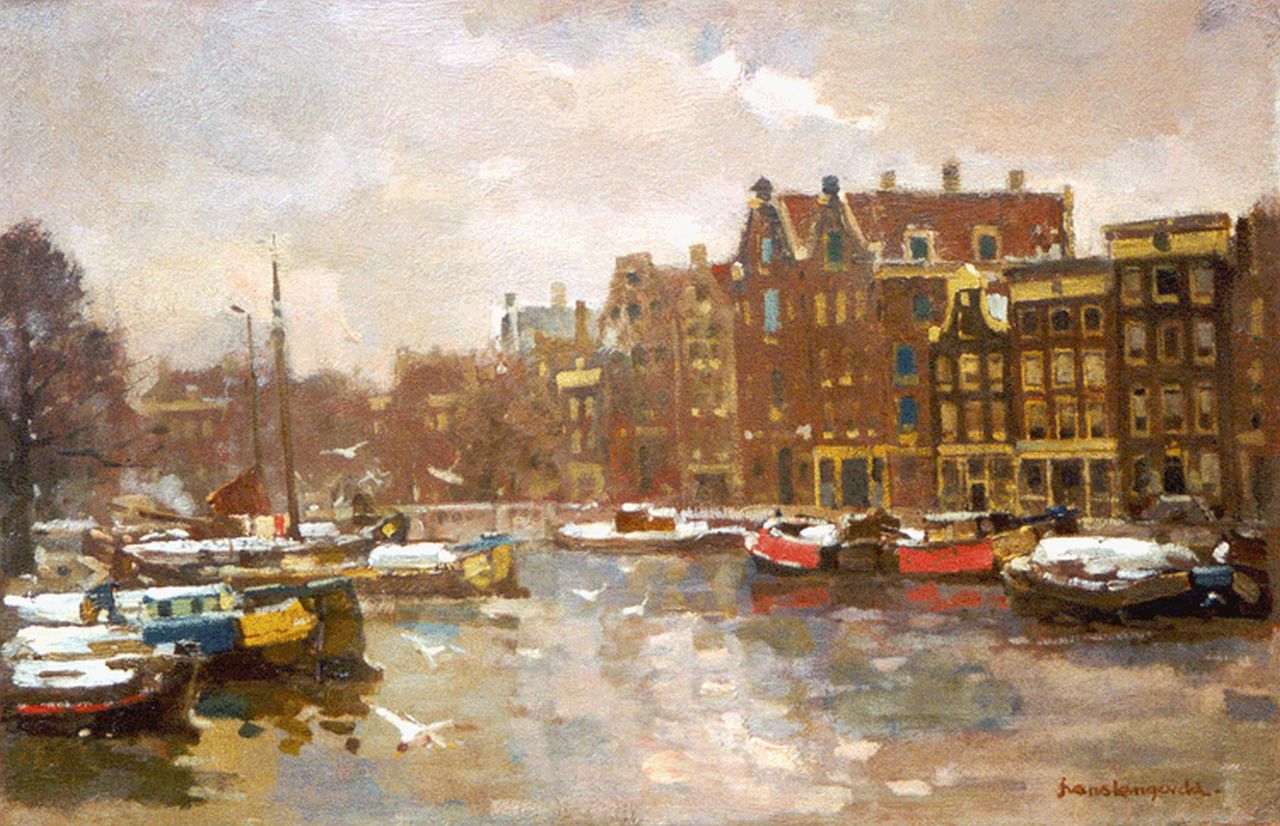 Langeveld F.A.  | Franciscus Arnoldus 'Frans' Langeveld, Moored boats, Amsterdam, Öl auf Leinwand 40,5 x 60,5 cm, signed l.r.
