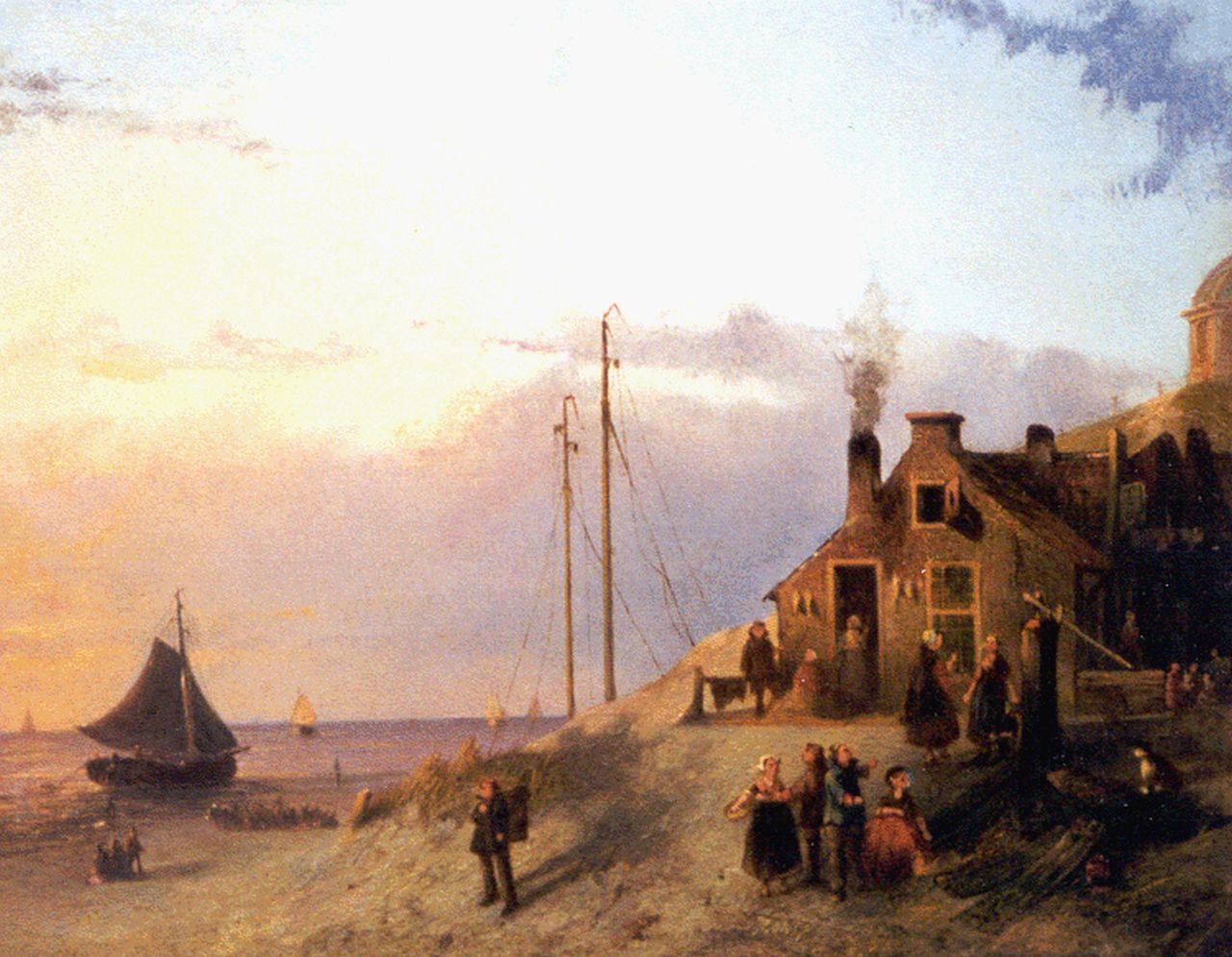 Bles J.  | Joseph Bles, A coastal view of Scheveningen, Öl auf Holz 20,6 x 26,3 cm, signed l.r.