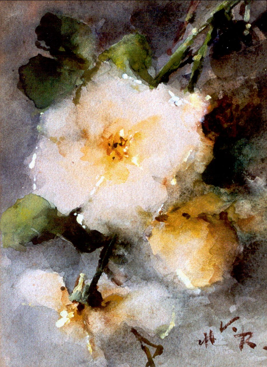 Roosenboom M.C.J.W.H.  | 'Margaretha' Cornelia Johanna Wilhelmina Henriëtta Roosenboom, Yellow roses, Aquarell auf Papier 24,5 x 18,0 cm, signed l.r. with initials