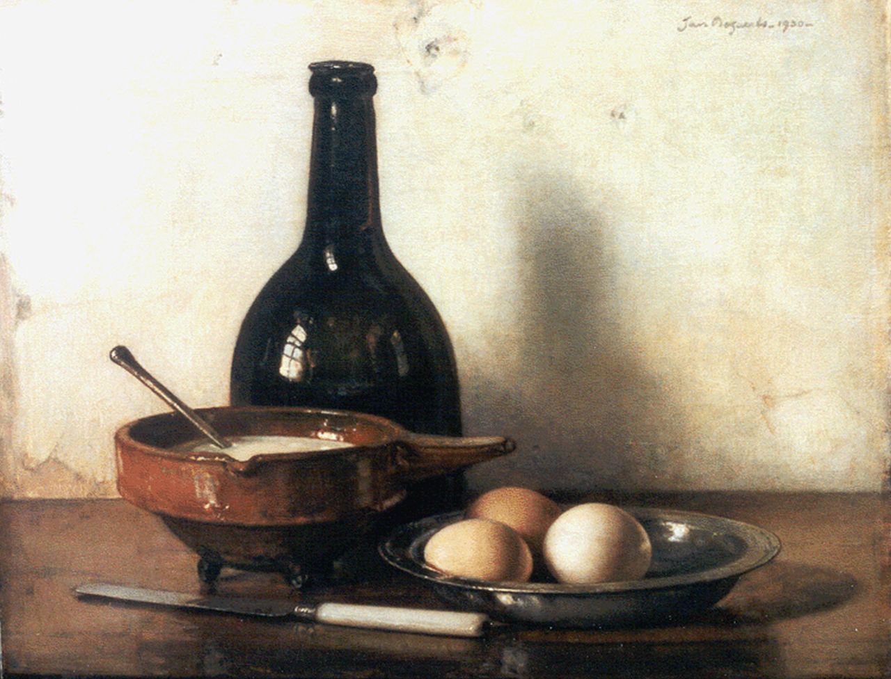 Bogaerts J.J.M.  | Johannes Jacobus Maria 'Jan' Bogaerts, A still life with eggs and a pewter dish, Öl auf Leinwand 40,5 x 50,4 cm, signed u.r. und dated 1930