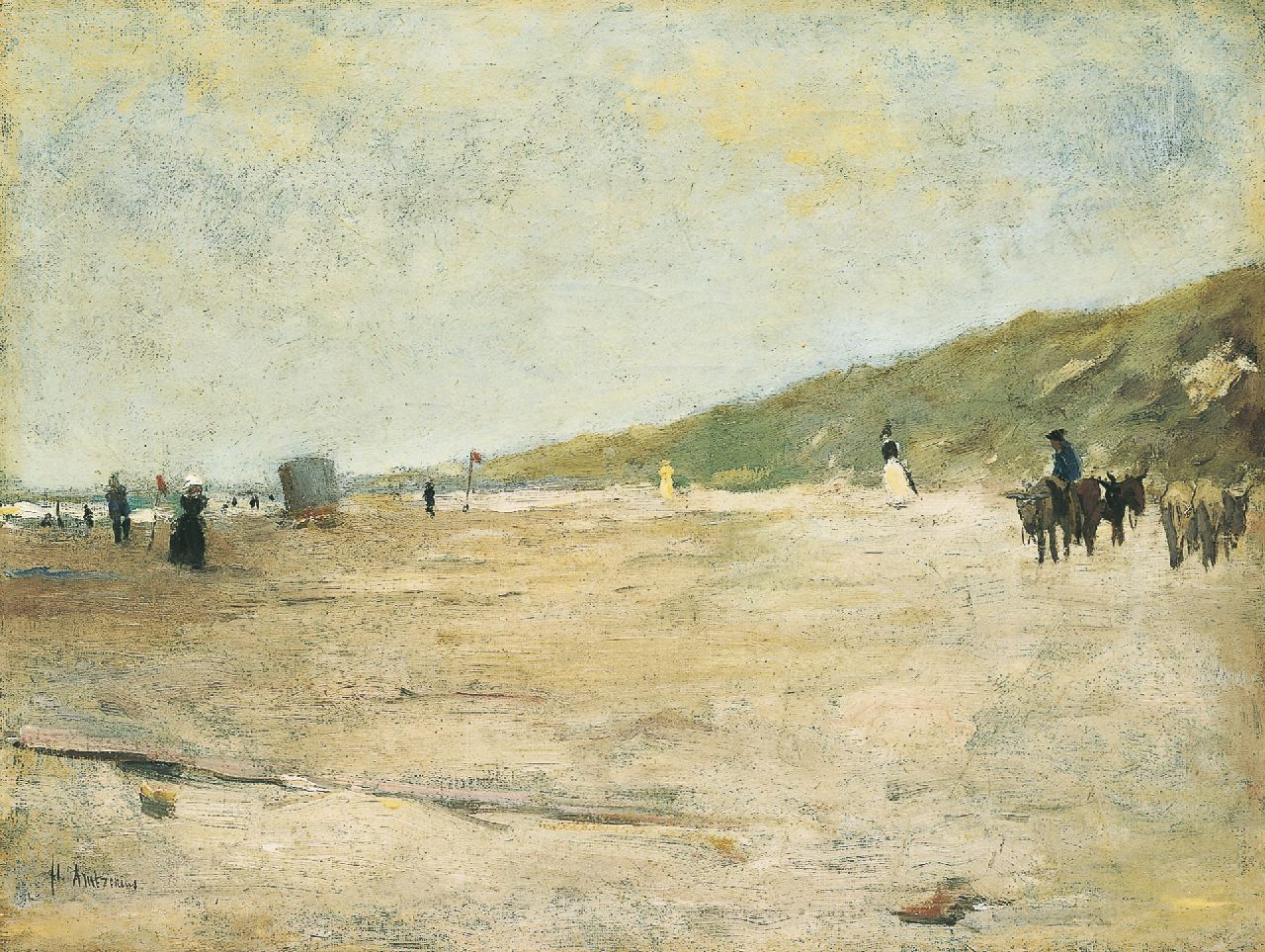Arntzenius P.F.N.J.  | Pieter Florentius Nicolaas Jacobus 'Floris' Arntzenius, Beach scene with donkies, Öl auf Leinwand 31,5 x 41,3 cm, signed l.l.