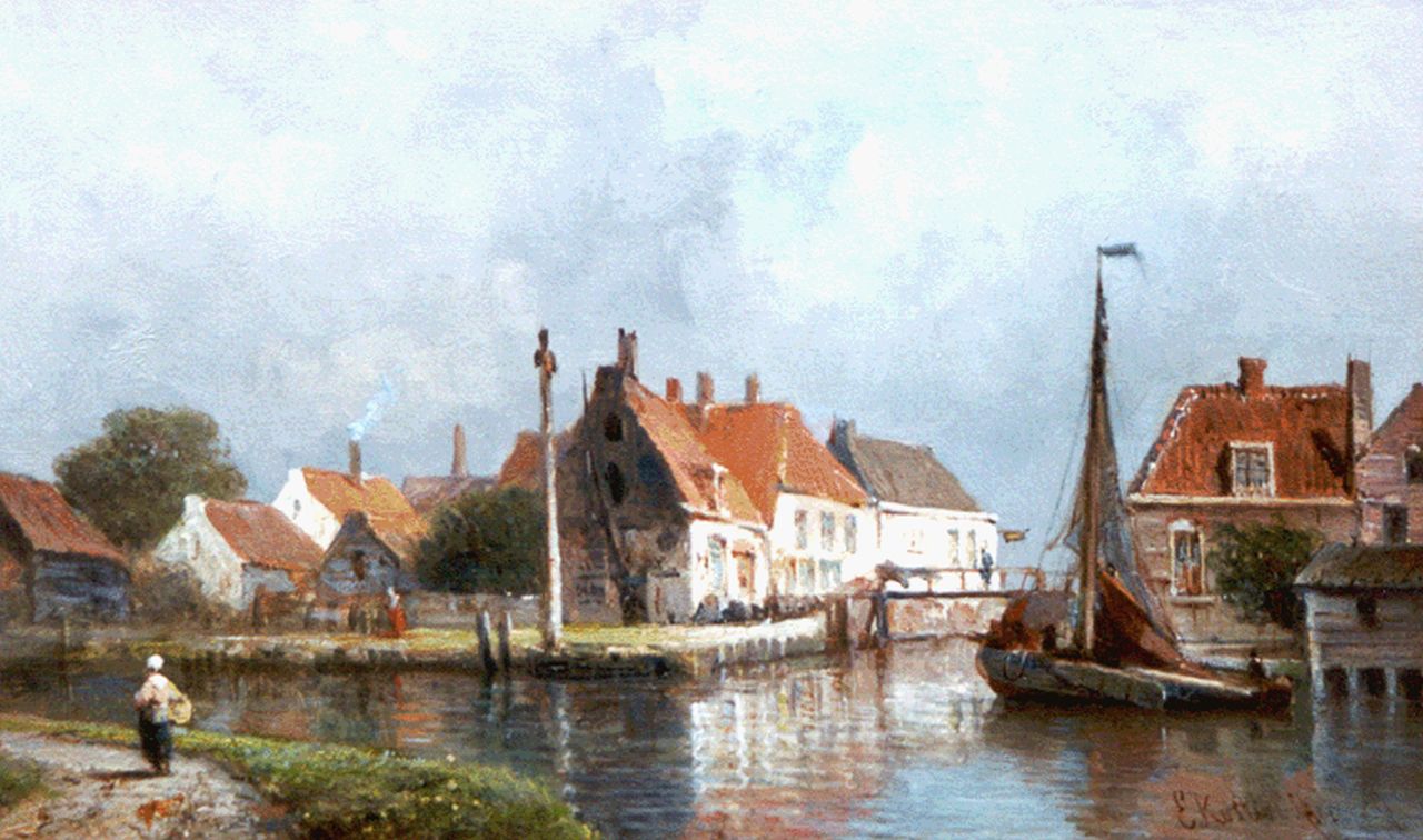 Koster E.  | Everhardus Koster, A view of Spaarndam, Öl auf Holz 18,2 x 30,3 cm, signed l.r. twice