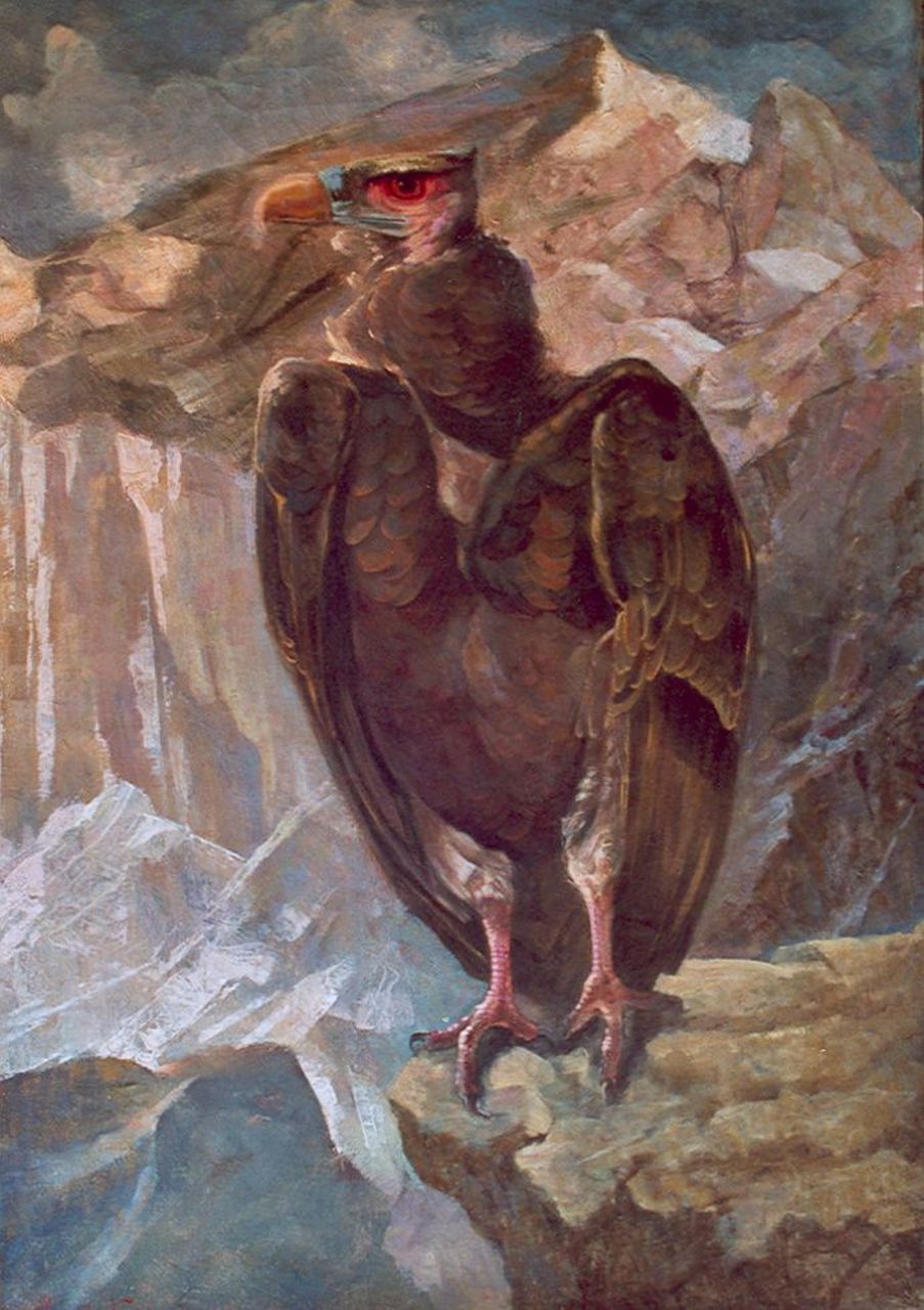 Vries J.L. de | 'Jan' Luitzen de Vries, A vulture, Öl auf Leinwand 100,5 x 69,9 cm, signed l.l.